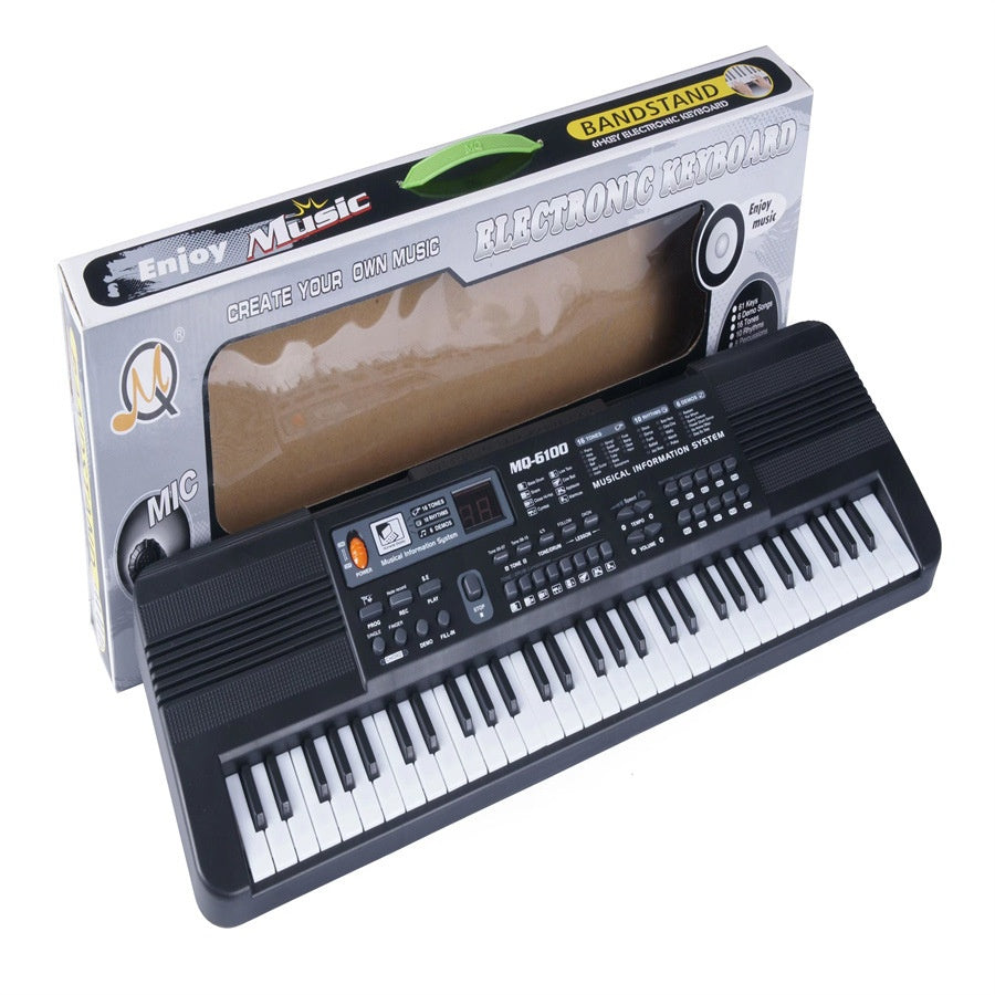 Children's 61 Key Electronic Keyboard USB Power Cord With Microphone Black